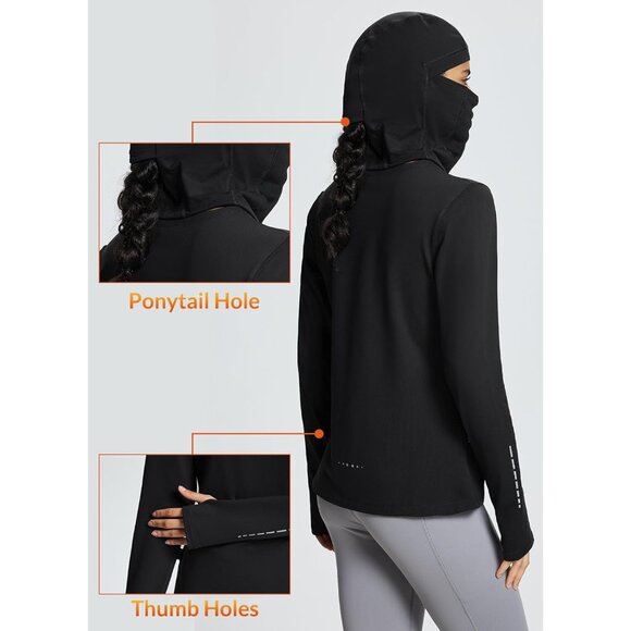 Women’s Thermal Fleece Shirt with Balaclava Thumb Holes for Winter Outdoor - Picture 5 of 7